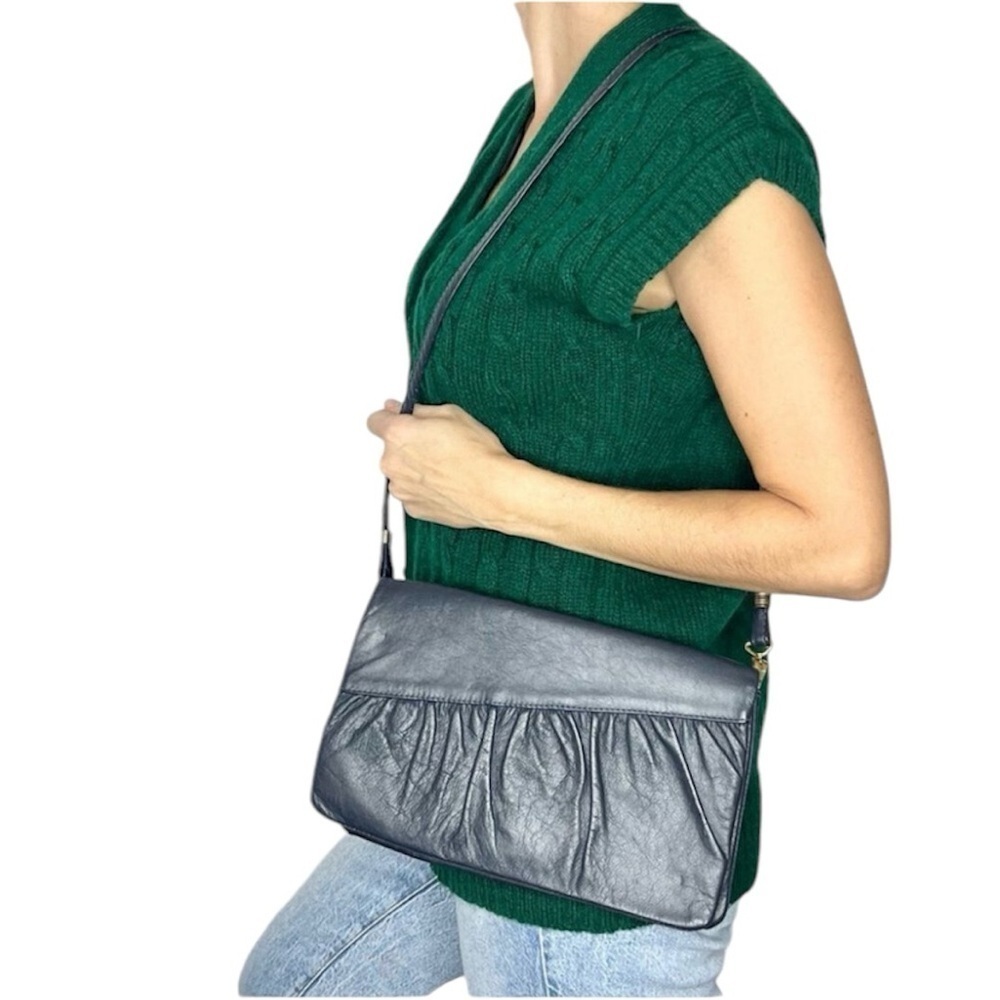Vintage Blue Leather Crossbody Shoulder Bag